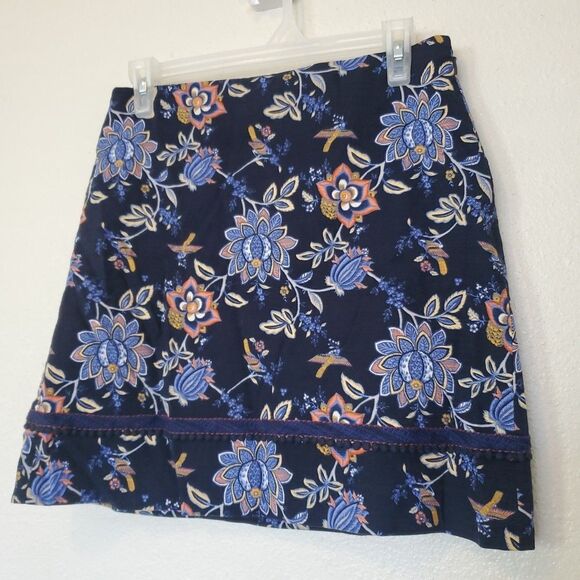 Ann Taylor Loft Skirt Womens Size 4 Embroidered Navy Blue Floral A Line - Picture 7 of 14